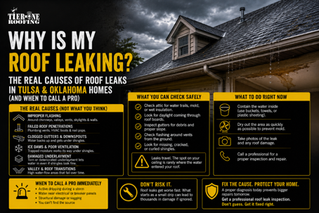 Why Is My Roof Leaking? The Real Causes of Roof Leaks in Tulsa & Oklahoma Homes (And When to Call a Pro) | Tier-One Roofing
